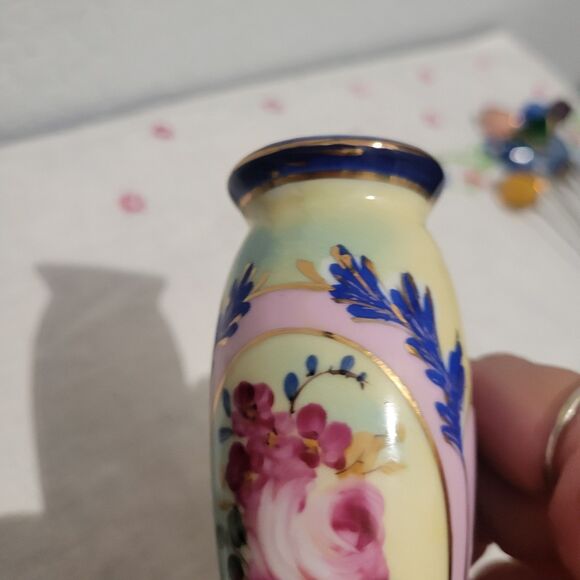 Antique Limoges Porcelain Hat Pin Holder W/ Trinket Dish Gold Trim France Floral - Picture 12 of 12